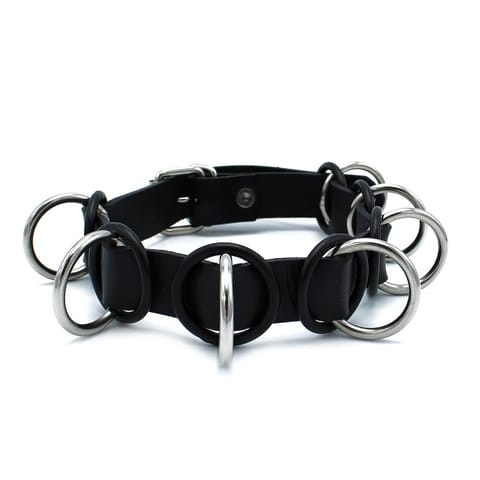 ⁨Kiotos Leather Black Leather Collar with 7 Statement Rings⁩ w sklepie Wasserman.eu