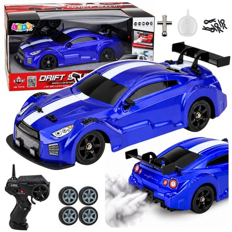 ⁨Samochód Sportowy RC Drift 4WD Wymienne Koła Efekt Dymu Niebieski 1:16⁩ w sklepie Wasserman.eu