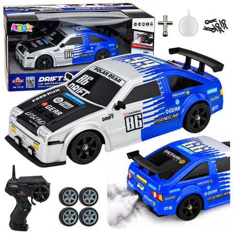 ⁨Samochód Sportowy RC Drift 4WD Dym Wymienne Koła Srebrno-Niebieski 1:16⁩ w sklepie Wasserman.eu