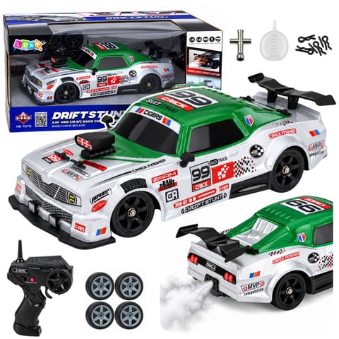 ⁨Samochód Sportowy RC Drift 4WD Wymienne Koła Dym Srebrno-Zielony 1:16⁩ w sklepie Wasserman.eu