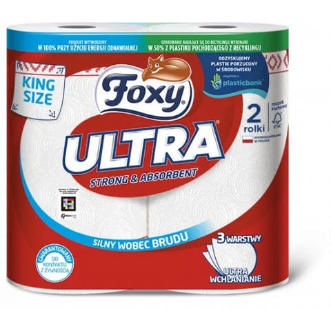 ⁨Ręcznik kuchenny FOXY ASSO Ultra (2 rolki) 3 warstwy, listek 25x24,7cm⁩ w sklepie Wasserman.eu
