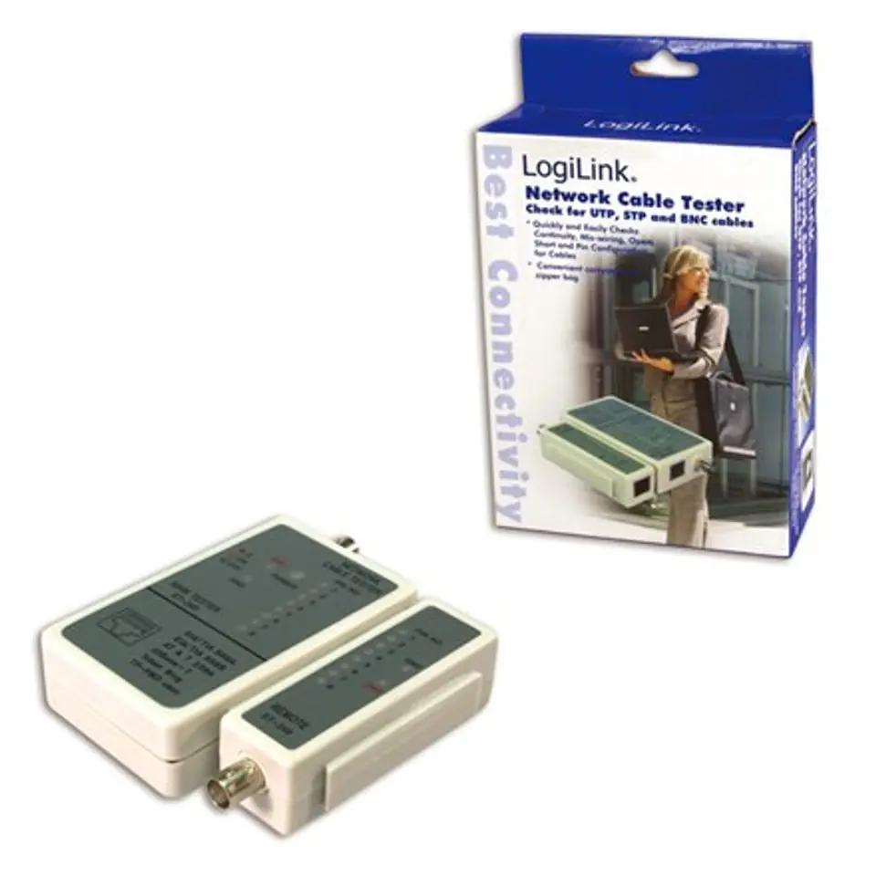 ⁨Tester kabli Logilink dla RJ45 i BNC z jednostką zdalną⁩ w sklepie Wasserman.eu