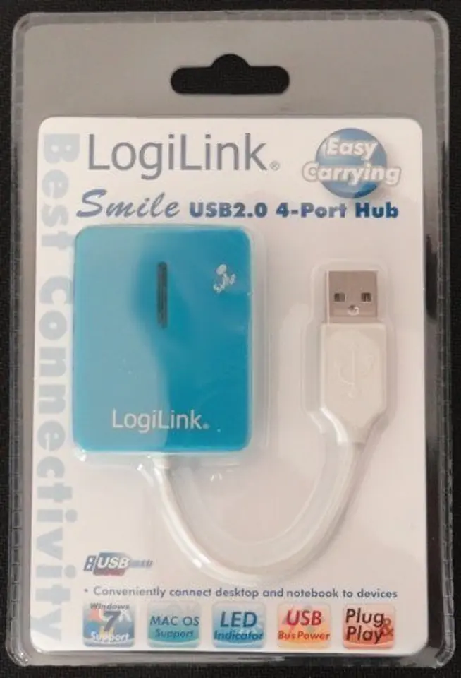 ⁨Logilink USB 2.0 Hub 4-Port, Smile, Blue⁩ w sklepie Wasserman.eu