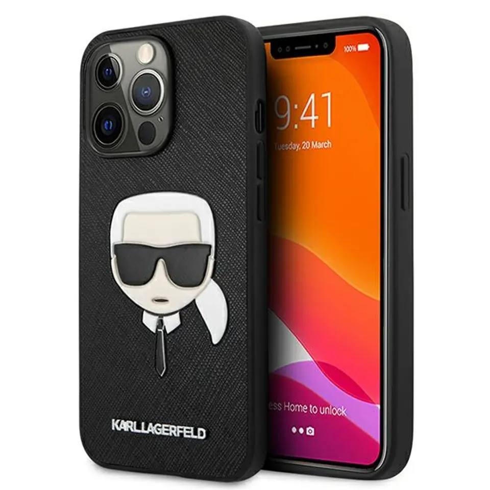 ⁨Karl Lagerfeld KLHCP13LSAKHBK iPhone 13 Pro / 13 6,1" czarny/black hardcase Saffiano Ikonik Karl`s Head⁩ w sklepie Wasserman.eu