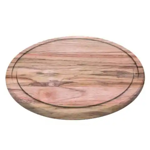 ⁨Deska do krojenia steków z wycięciem z drewna tekowego okrągła Churrasco śr. 260x15 mm⁩ w sklepie Wasserman.eu