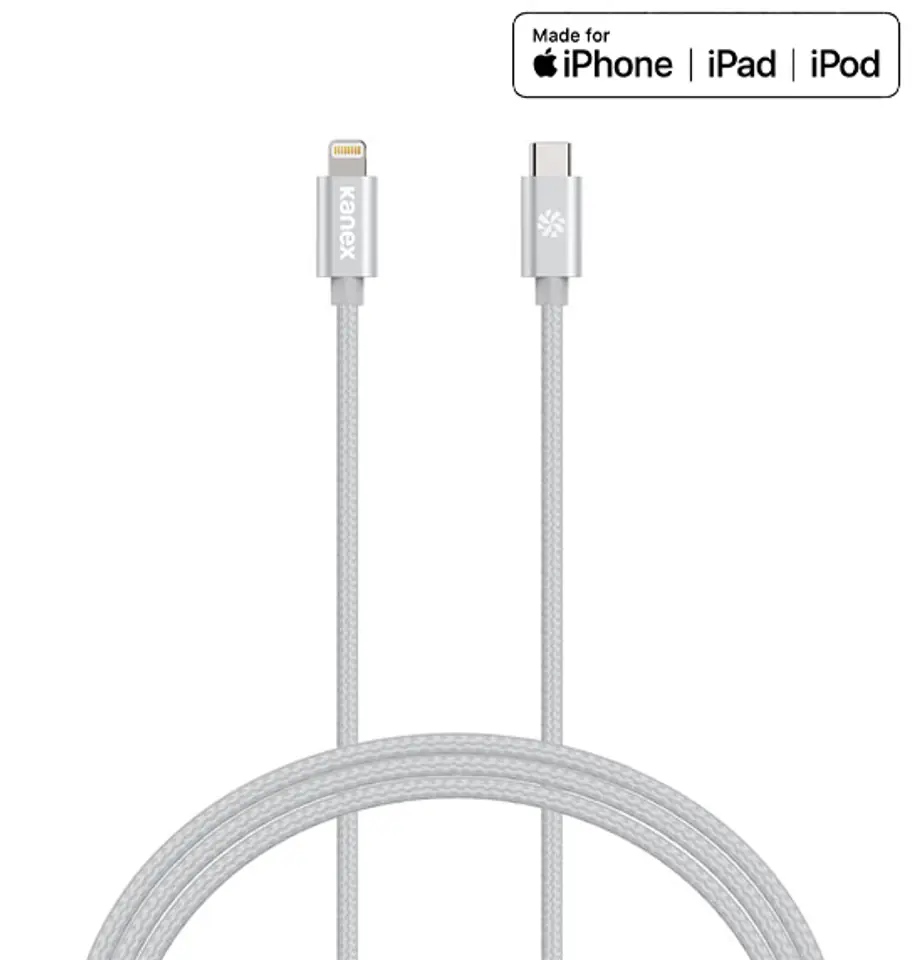 ⁨Kanex DuraBraid - USB-C to Lightning MFi Cable 1.2m PD, Braid, Aluminum Housing (Silver)⁩ at Wasserman.eu