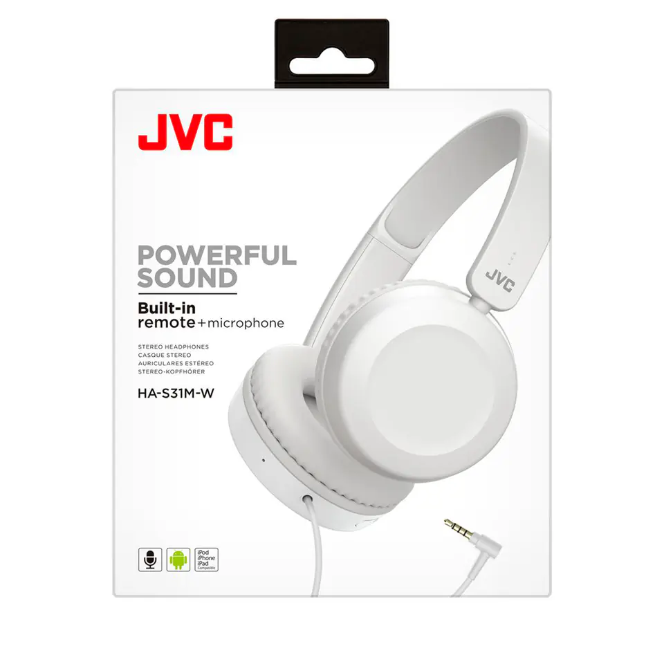 ⁨JVC HAS-31 WE Przewodowe słuchawki nauszne z pilotem i mikrofonem białe⁩ w sklepie Wasserman.eu