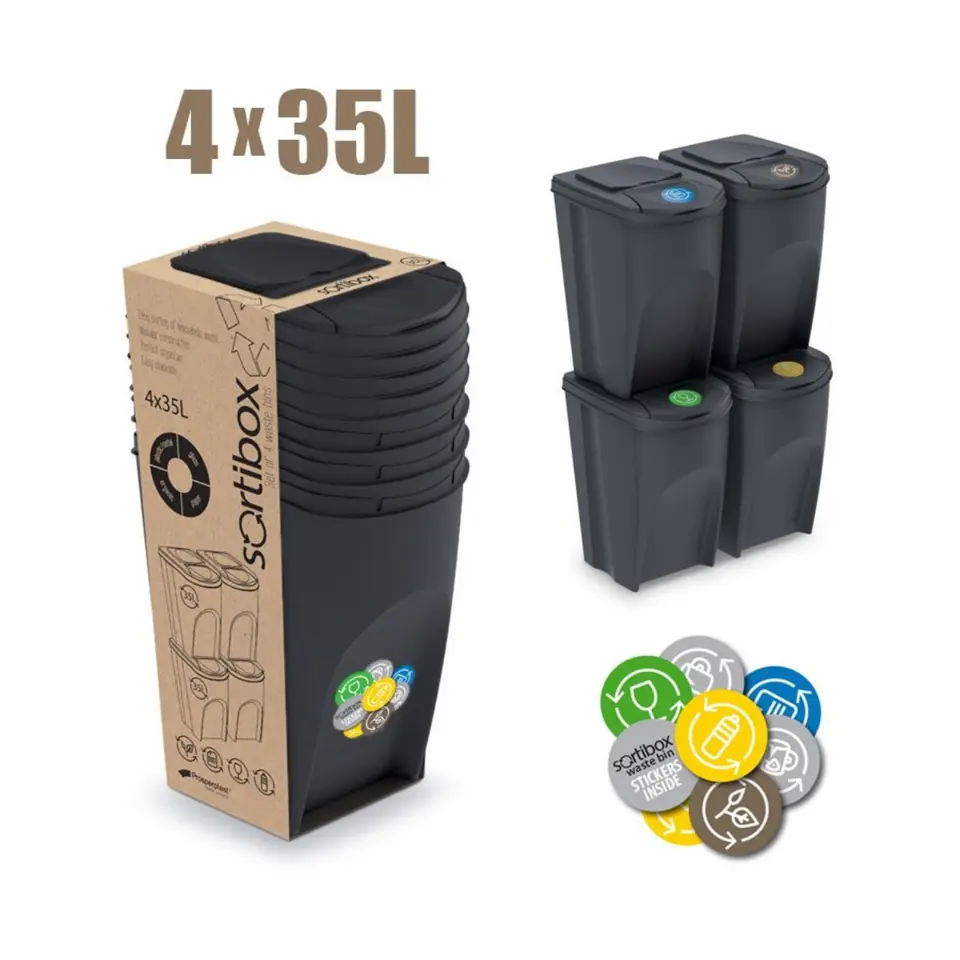 ⁨Zestaw koszy do segregacji Sortibox 4x35L antracyt⁩ w sklepie Wasserman.eu