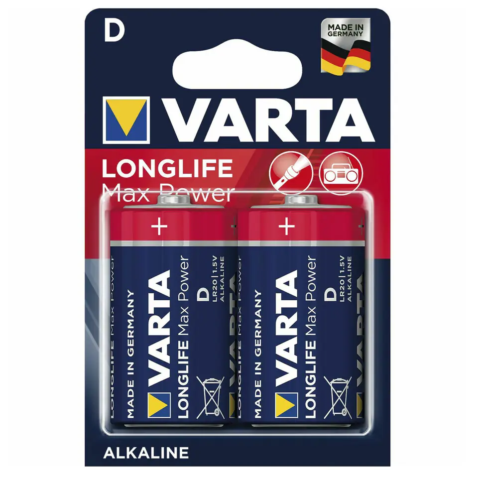 ⁨2x bateria R-20 R20 D 1,5V alkaliczna Varta Longlife Max Power⁩ w sklepie Wasserman.eu