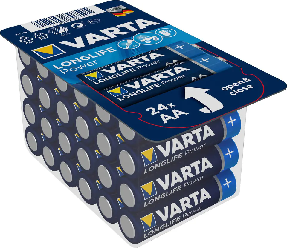 ⁨24x R-06 LR6 AA alkaline batteries Varta Longlife Power⁩ at Wasserman.eu