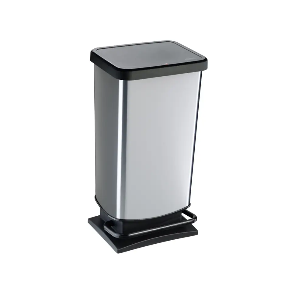 ⁨Trash bin with pedal Rotho Paso 40L silver⁩ at Wasserman.eu