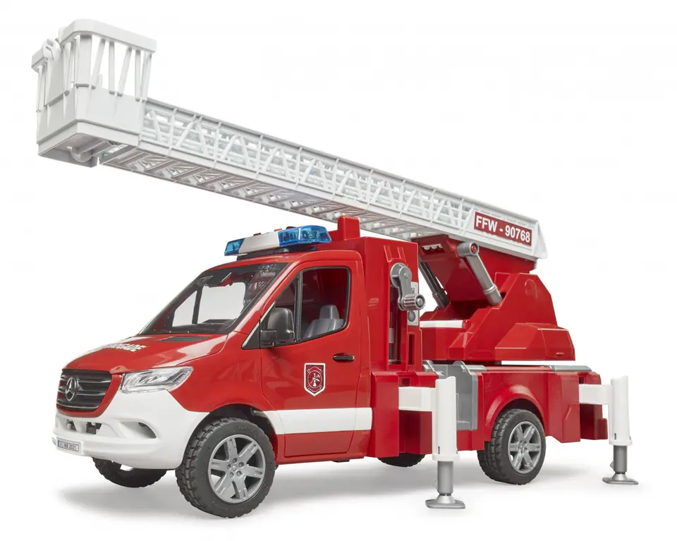 Mercedes Sprinter Straż pożarna z drabiną obrotową, pompą i modułem światło + dźwięk 02673 BRUDER at Wasserman.eu