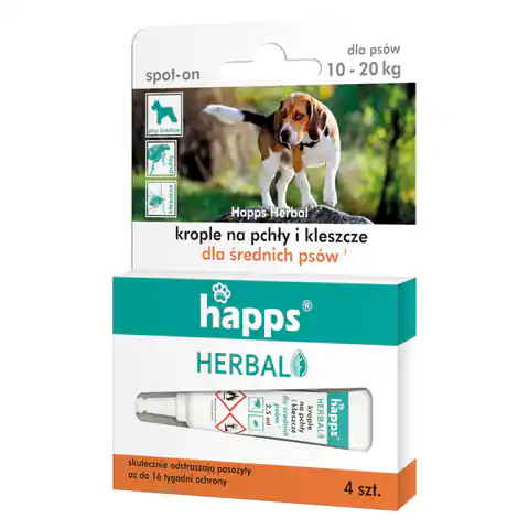 ⁨Krople na pchły i kleszcze dla średnich psów Happs Herbal⁩ w sklepie Wasserman.eu