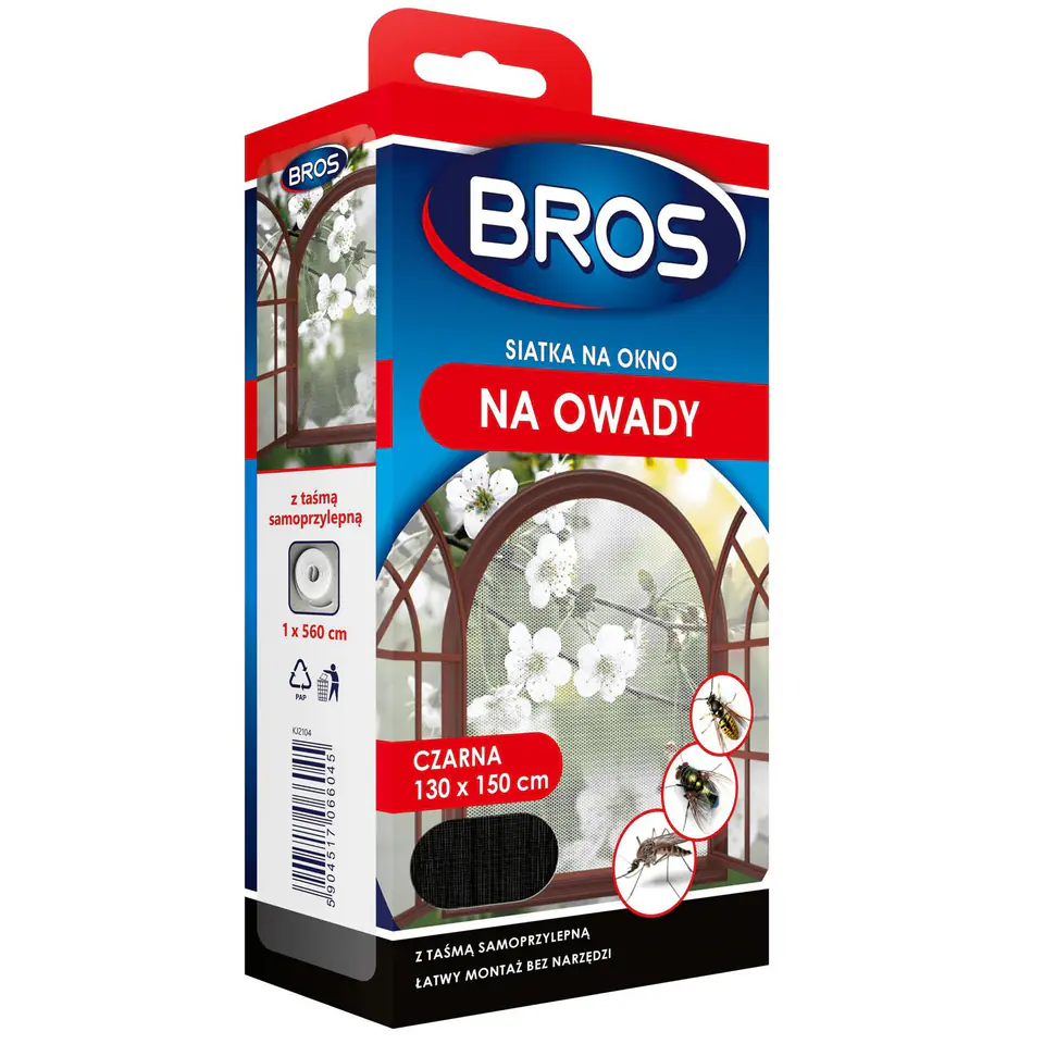 ⁨Siatka na okno przeciw owadom Bros 130x150 czarna⁩ w sklepie Wasserman.eu