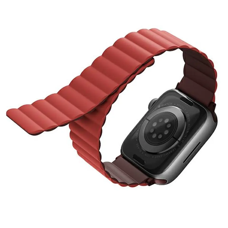 ⁨UNIQ Revix Apple Watch Series 4/5/6/7/SE 40/41mm. Reversible Magnetic burgundy-coral/maroon-coral⁩ at Wasserman.eu