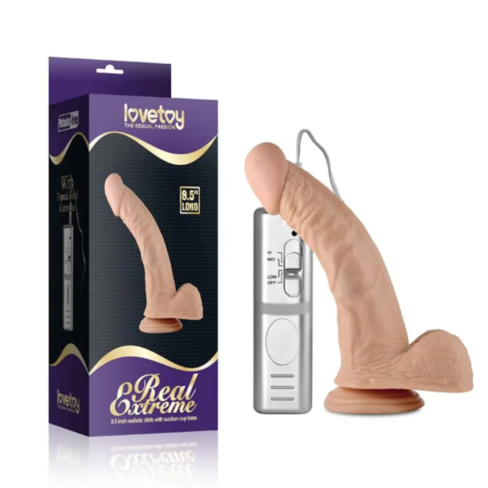 ⁨Dildo z przyssawką i wibracjami Real Extreme 22cm Lovetoy⁩ w sklepie Wasserman.eu