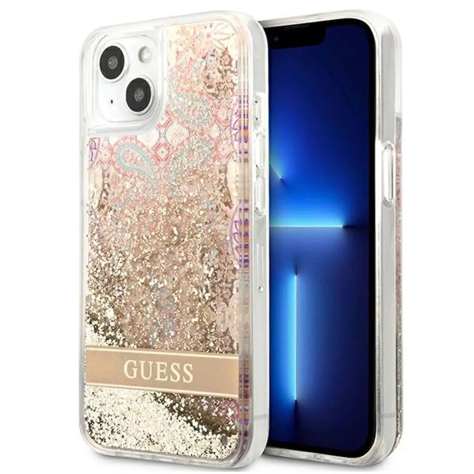 ⁨Guess GUHCP13SLFLSD iPhone 13 mini 5.4" gold/gold hardcase Paisley Liquid Glitter⁩ at Wasserman.eu