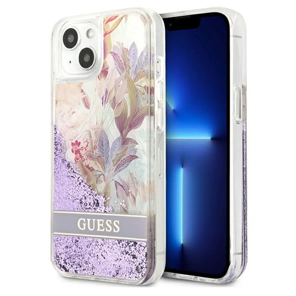 ⁨Guess GUHCP13SLFLSU iPhone 13 mini 5,4" purple/purple hardcase Flower Liquid Glitter⁩ at Wasserman.eu