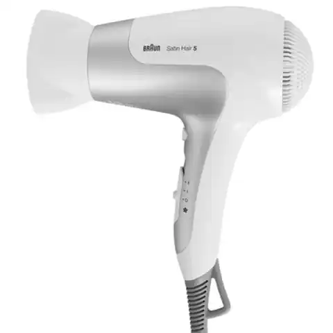 ⁨Braun | Hair Dryer | Satin Hair 5 HD 580 | 2500 W | Number of temperature settings 3 | Ionic function | White/ silver⁩ w sklepie Wasserman.eu