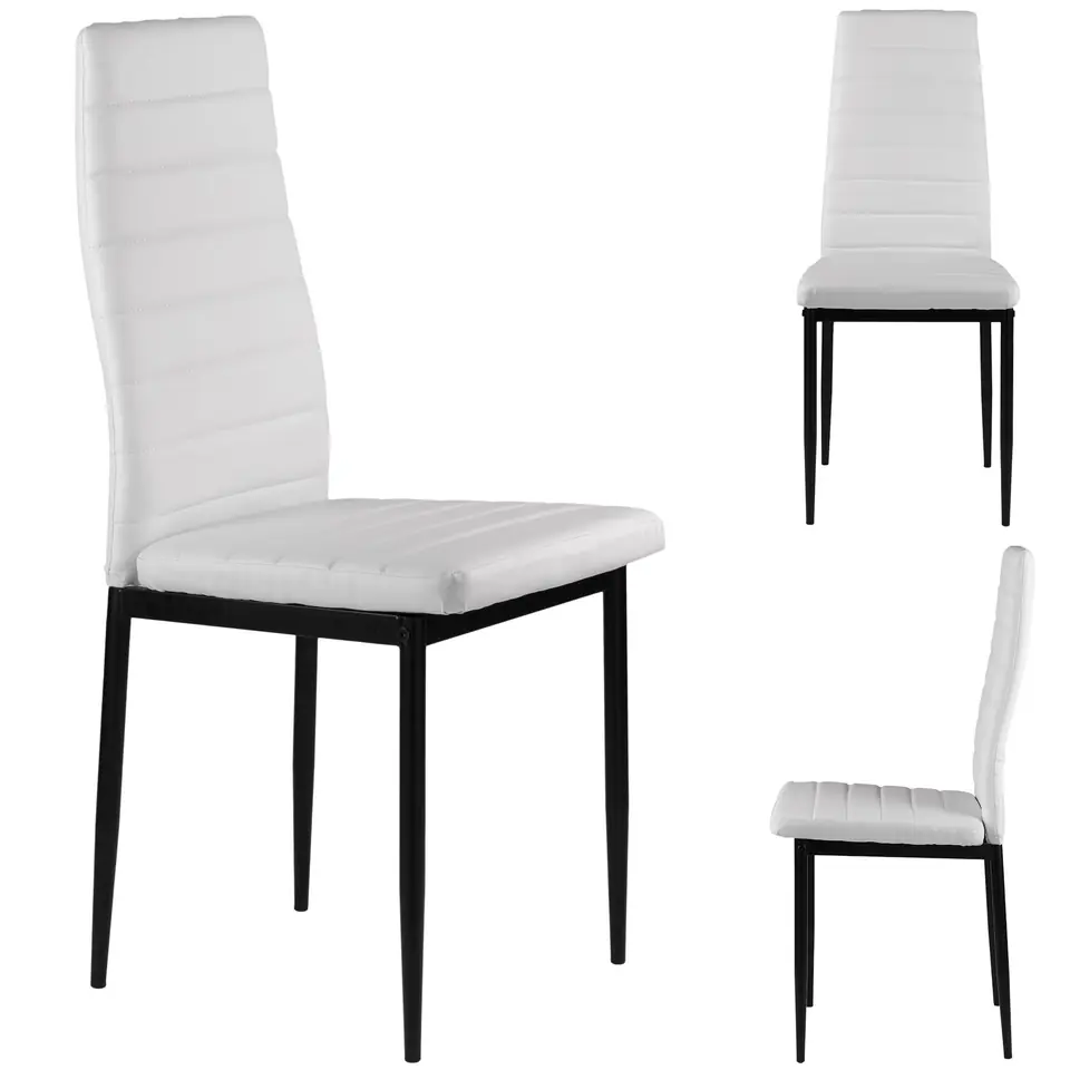 ⁨Zestaw krzeseł z ekoskóry 4 szt. wysokie oparcie - białe⁩ w sklepie Wasserman.eu