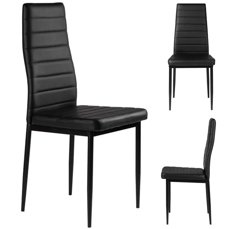 ⁨Zestaw krzeseł z ekoskóry 4 szt. wysokie oparcie - czarne⁩ w sklepie Wasserman.eu