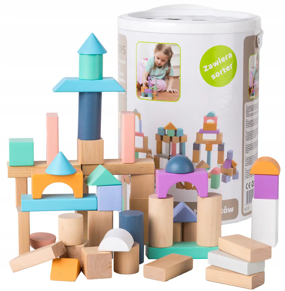 ⁨Wooden blocks 100 pcs bucket + sorter Ecotoys⁩ at Wasserman.eu