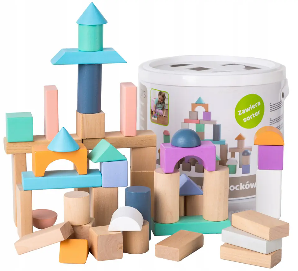 Drewniane klocki 50 szt wiaderko + sorter Ecotoys w sklepie Wasserman.eu