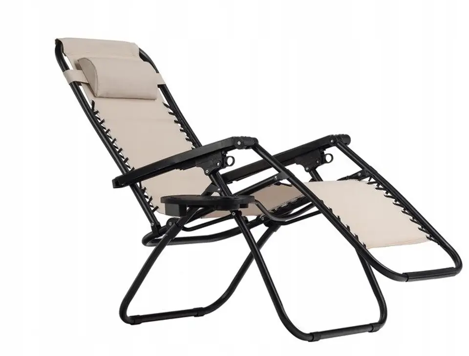 ⁨Leżak fotel ogrodowy plażowy regulowane oparcie ZERO GRAVITY ModernHome - beżowy⁩ w sklepie Wasserman.eu