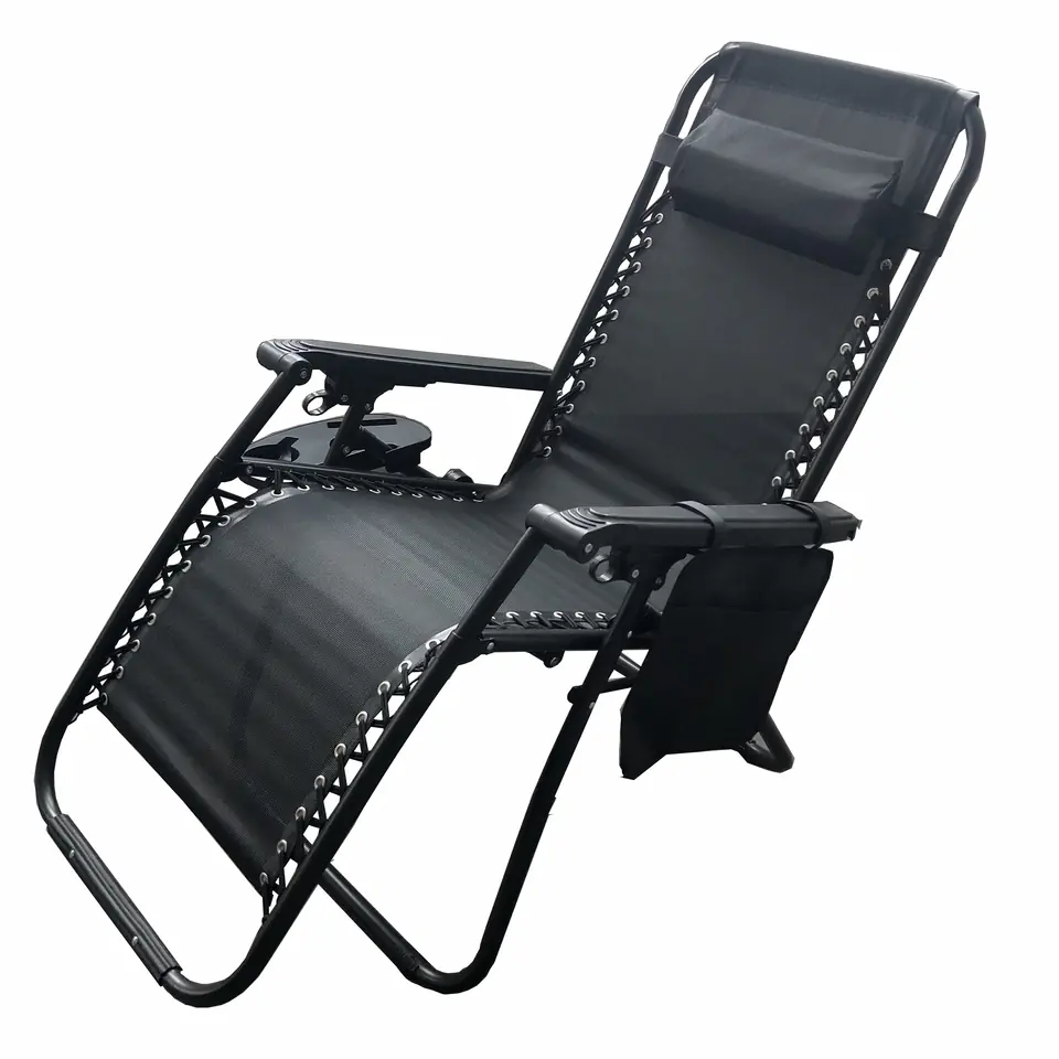 ⁨Leżak fotel ogrodowy regulowane oparcie ZERO GRAVITY ModernHome - czarny⁩ w sklepie Wasserman.eu