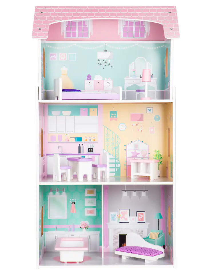 ⁨Wooden dollhouse + furniture high residence Jagodowa ECOTOYS⁩ at Wasserman.eu