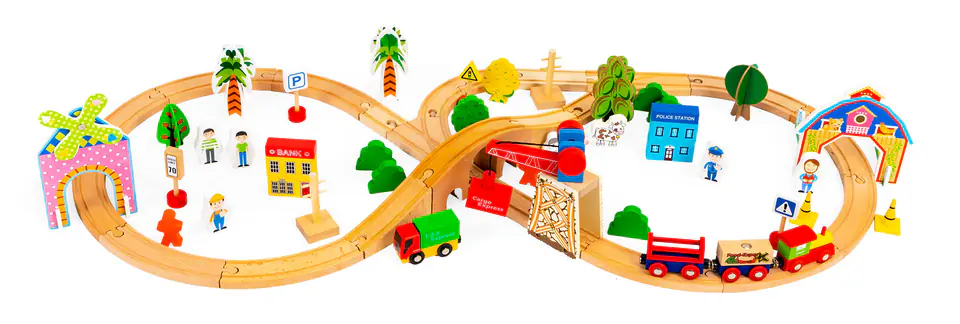 ⁨Wooden train railway 74el Ecotoys⁩ at Wasserman.eu