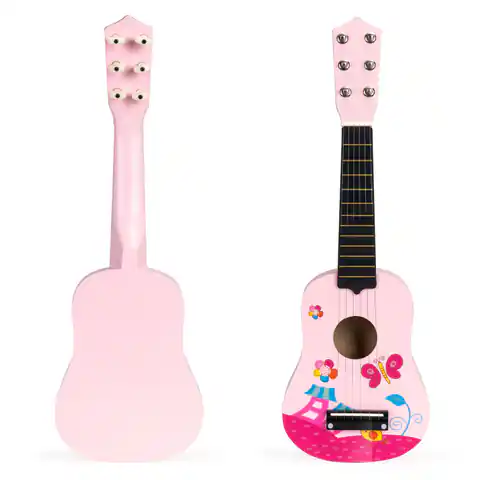 ⁨Gitara dla dzieci drewniana metalowe struny kostka- różowa⁩ w sklepie Wasserman.eu
