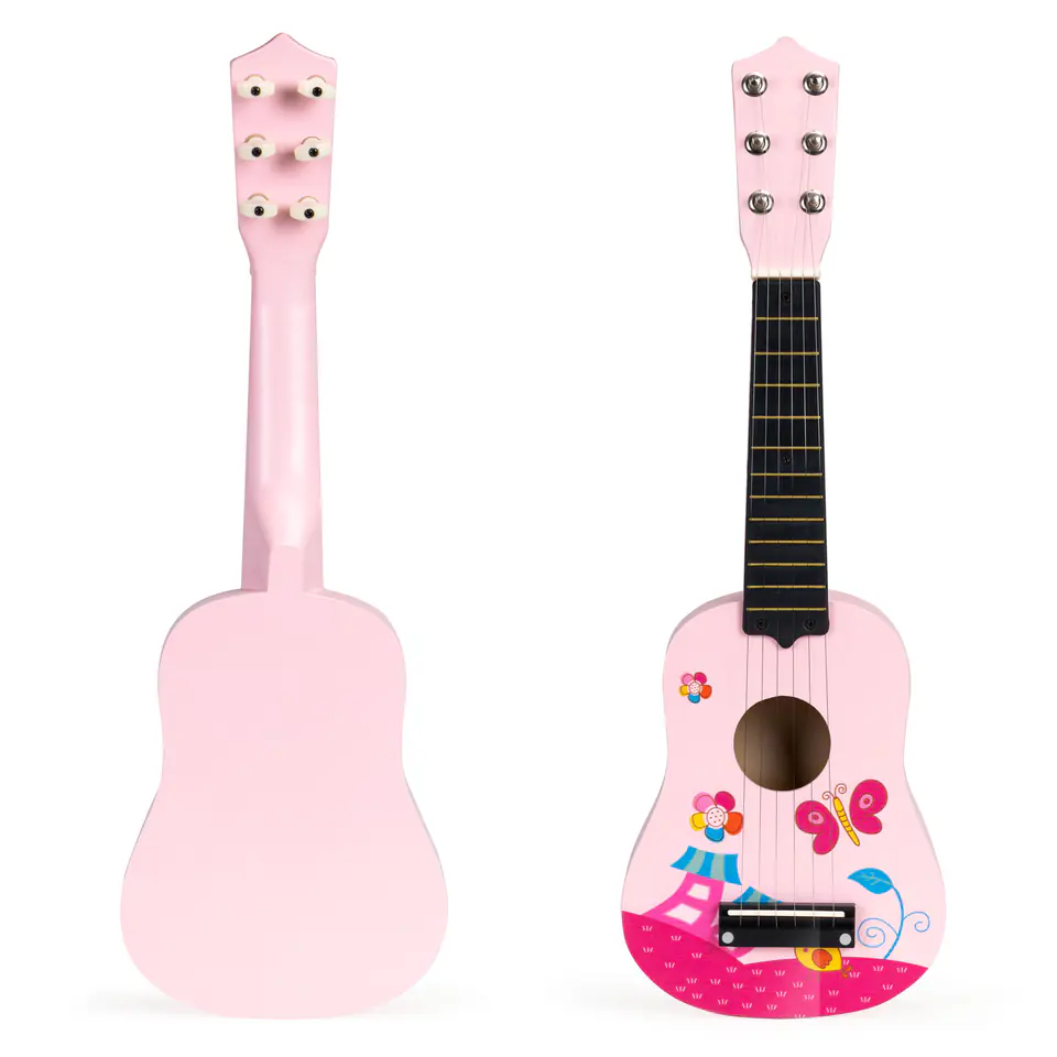 ⁨Gitara dla dzieci drewniana metalowe struny kostka - różowa ECOTOYS⁩ w sklepie Wasserman.eu