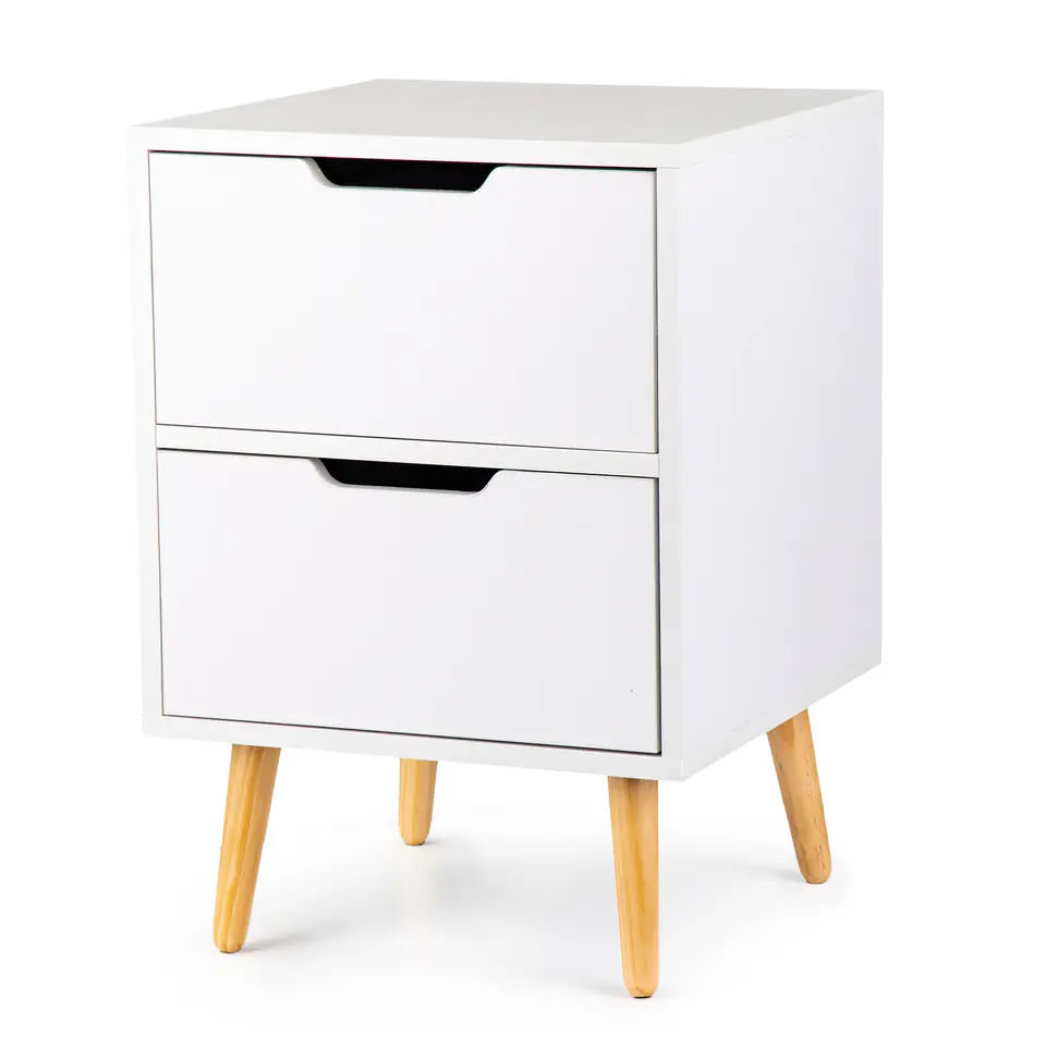 ⁨Bedside table cabinet 2 drawers, pine legs⁩ at Wasserman.eu