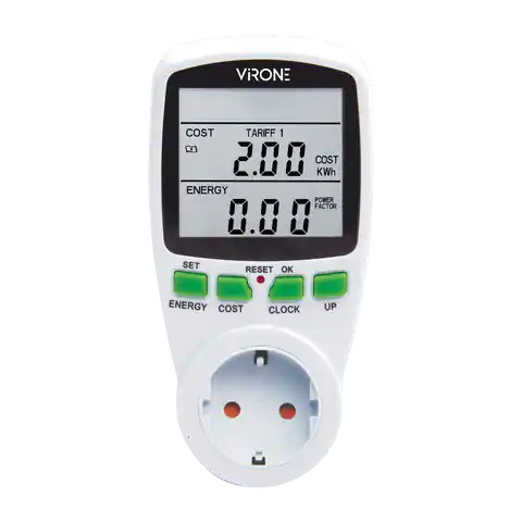 ⁨Dual tariff watt-meter, energy calculator with LCD display, 2 separate tariffs, internal battery, Schuko version⁩ at Wasserman.eu