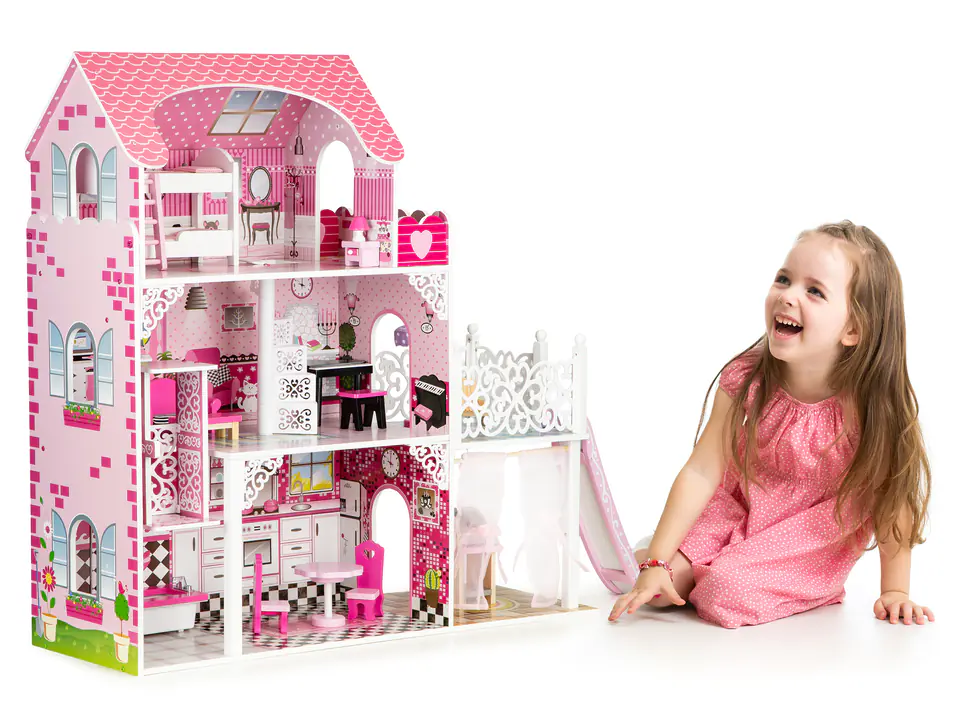 ⁨Wooden dollhouse with elevator xxl slide ECOTOYS⁩ at Wasserman.eu