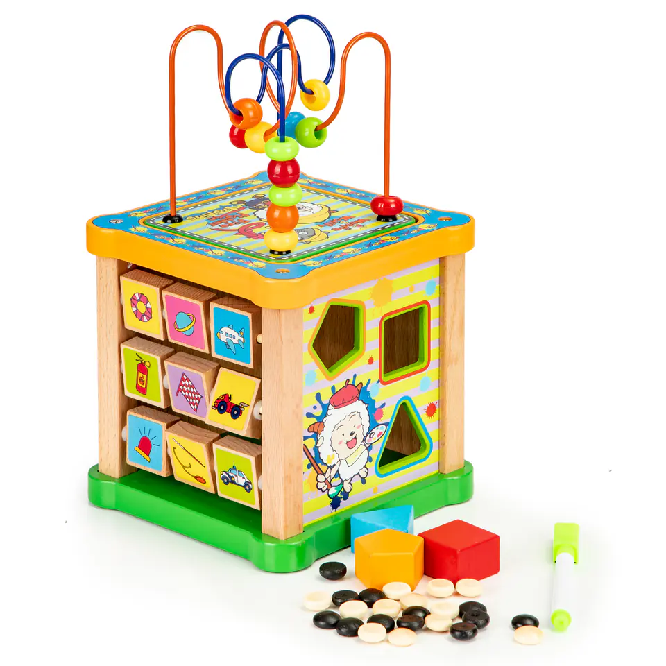 ⁨Drewniana kostka edukacyjna, tablica sorter mula ECOTOYS⁩ w sklepie Wasserman.eu