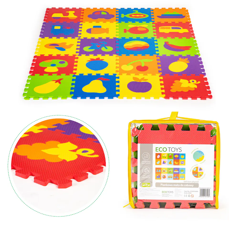 ⁨Mata piankowa edukacyjna EVA puzzle 20 elementów 148x119 cm ECOTOYS⁩ w sklepie Wasserman.eu