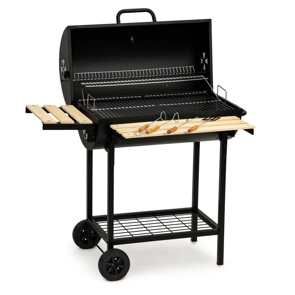 Duży grill węglowy ogrodowy pokrywa, termometr + akcesoria do grillowania w sklepie Wasserman.eu