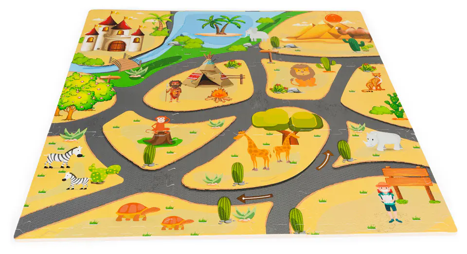 ⁨Mata piankowa dla dzieci puzzle safari 9el 93x93cm ECOTOYS⁩ w sklepie Wasserman.eu