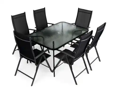 ⁨Garden set glass table + 6 chairs set for 6 people⁩ at Wasserman.eu