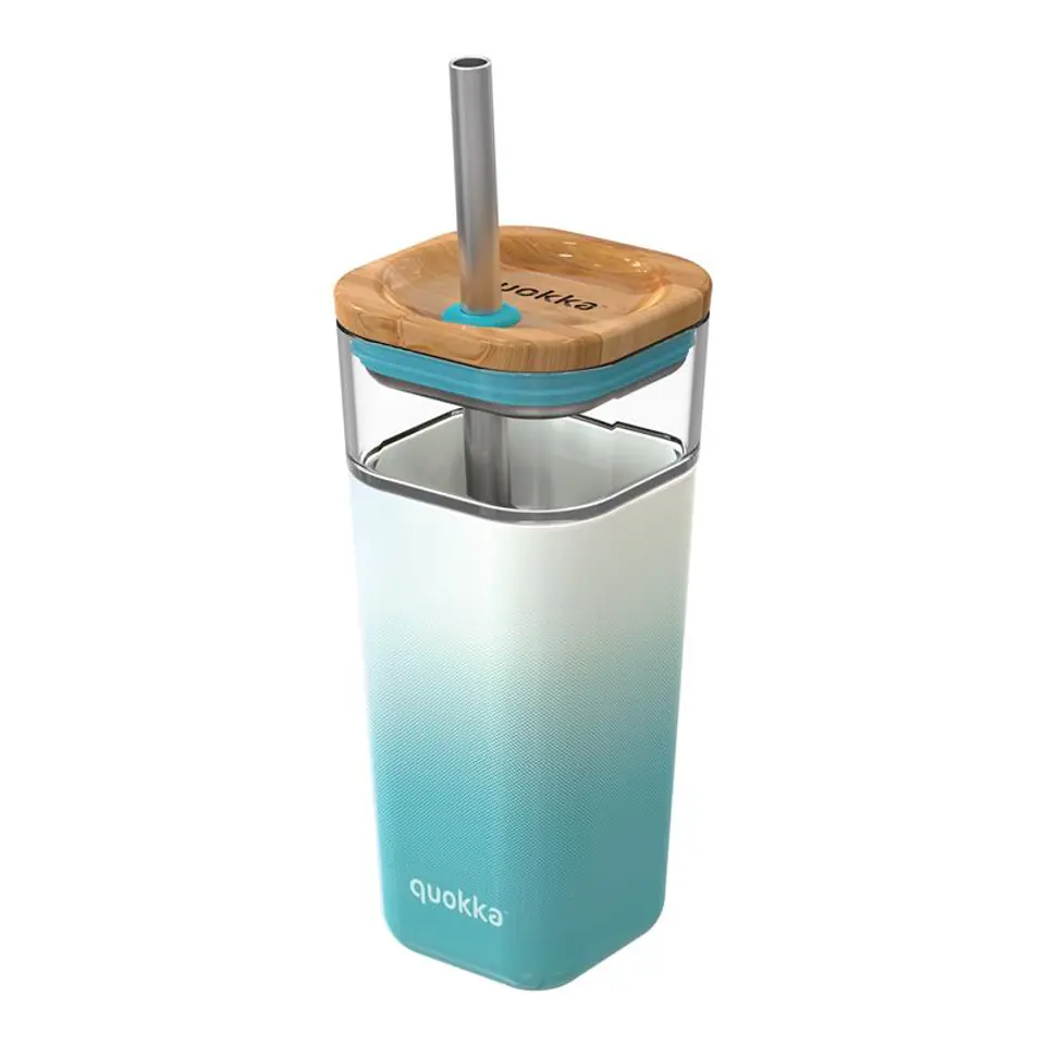 ⁨Quokka Liquid Cube - 540 ml glass cup with stainless steel straw (Teal Gradient)⁩ at Wasserman.eu