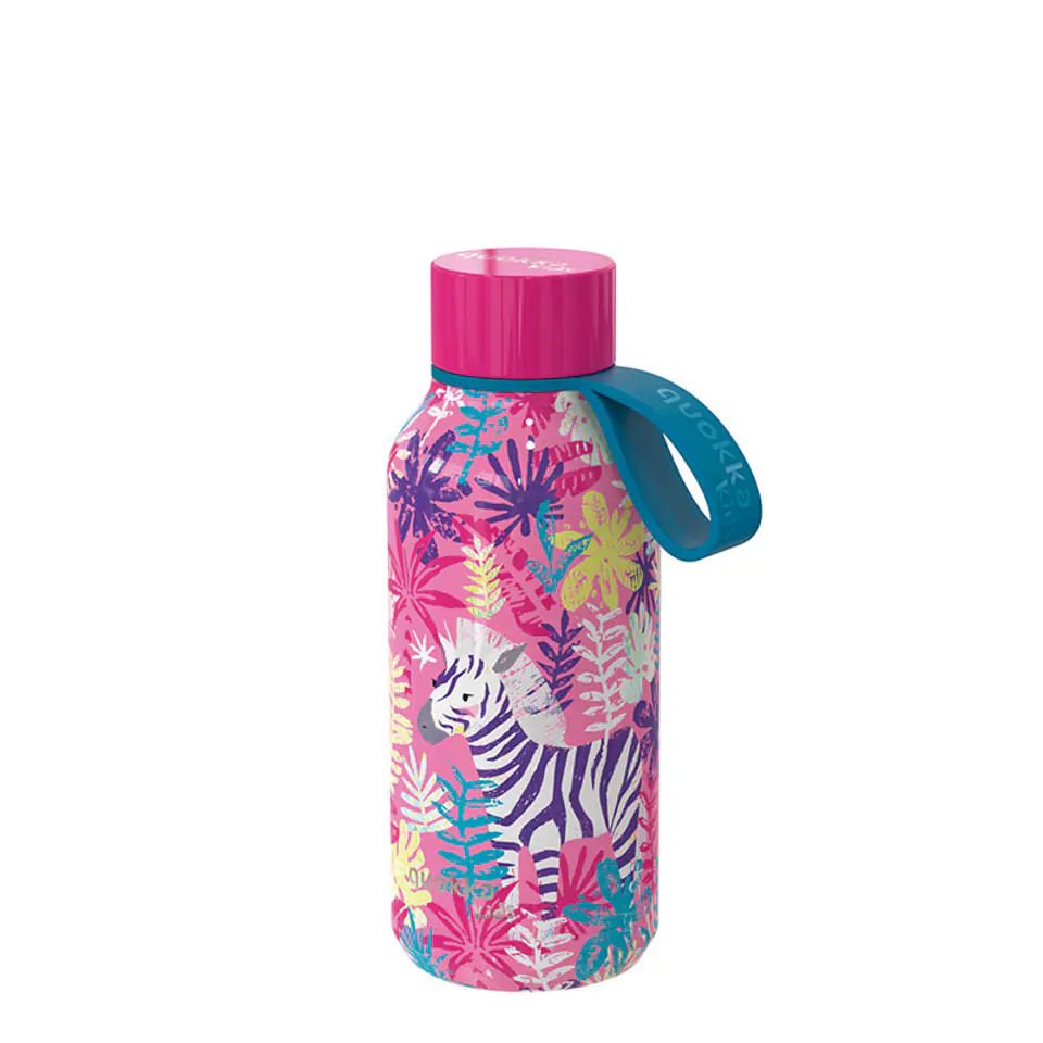 ⁨Quokka Solid Kids with strap - Butelka termiczna ze stali nierdzewnej 330 ml z paskiem (Zebras)⁩ w sklepie Wasserman.eu