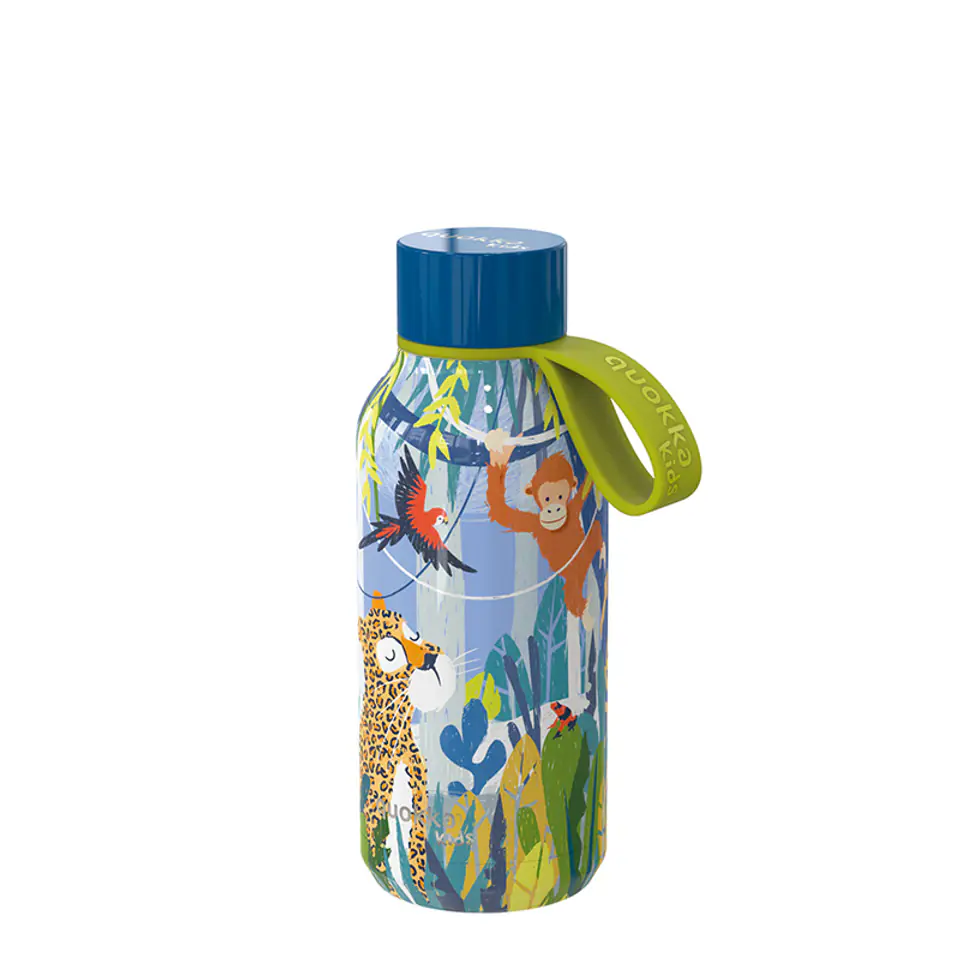 ⁨Quokka Solid Kids with strap - Stainless Steel Thermal Bottle 330ml with Strap (Jungle)⁩ at Wasserman.eu