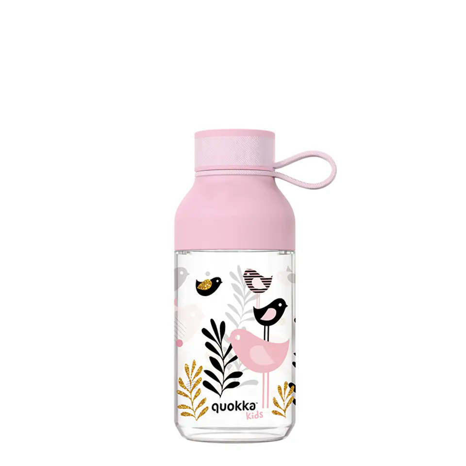 ⁨Quokka Ice Kids with strap - Butelka na wodę z tritanu 430 ml z paskiem (Birds)⁩ w sklepie Wasserman.eu