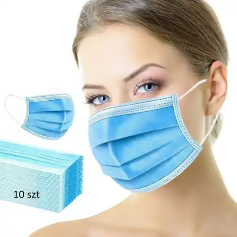 ⁨Maseczka ochronna antywirusowa maska na twarz z gumką CERTYFIKAT CE niebieska - 10 szt⁩ w sklepie Wasserman.eu