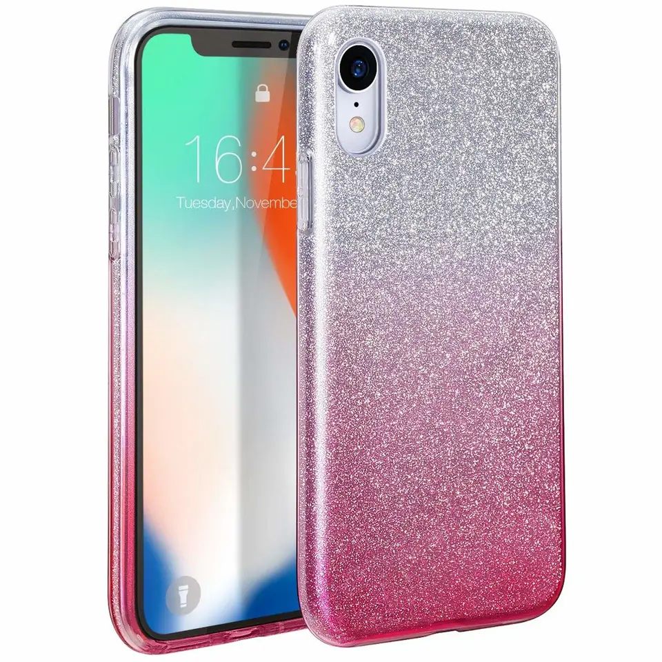 ⁨Etui XIAOMI REDMI K30 Brokat Glitter srebrno-różowe⁩ w sklepie Wasserman.eu