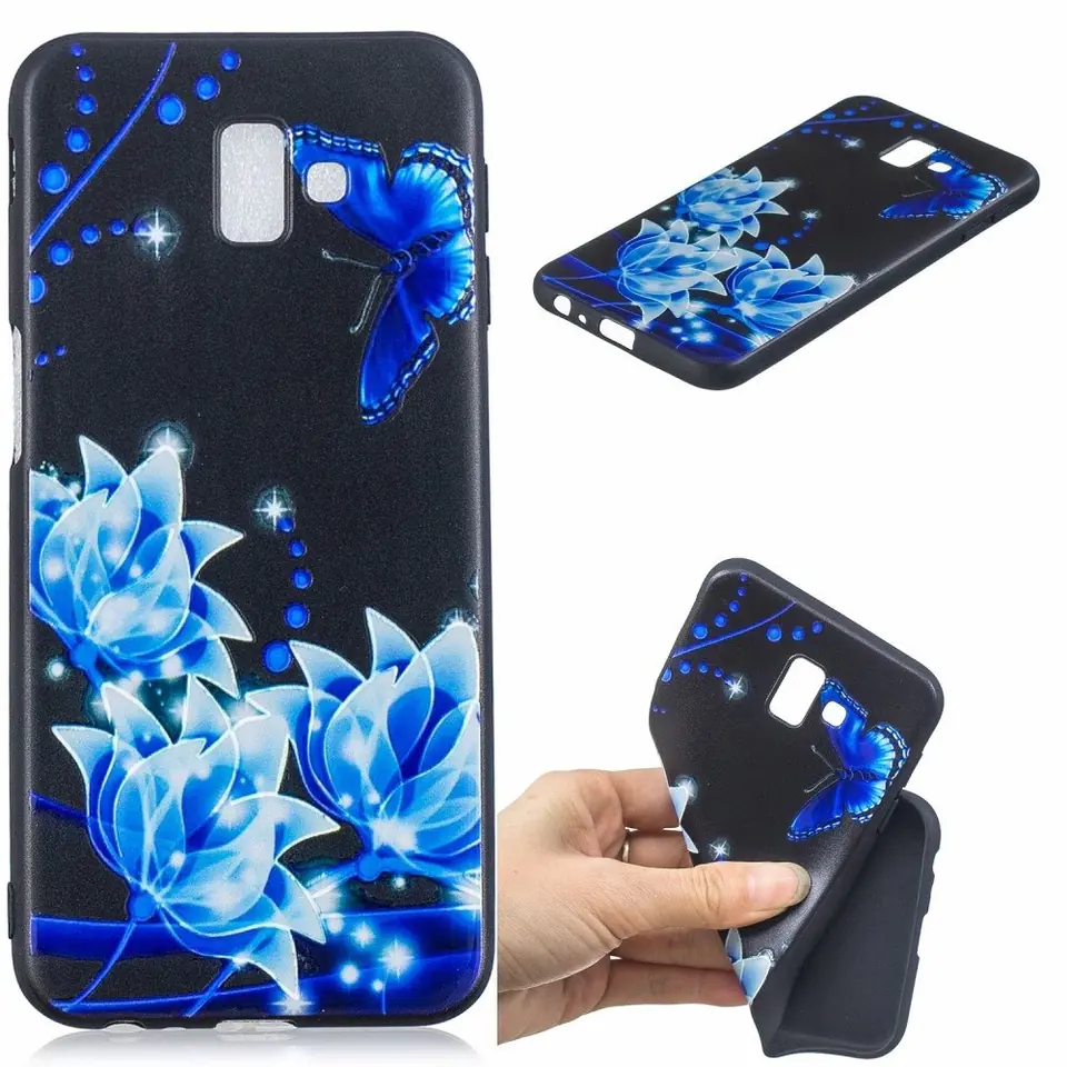 ⁨Slim Art Case SAMSUNG J6+ J6 PLUS blue flower and butterfly⁩ at Wasserman.eu