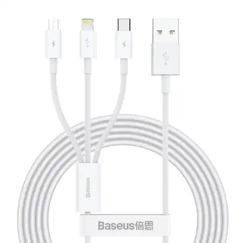 ⁨Baseus Superior Series USB 3in1 Cable , USB to Micro USB / USB-C / Lightning, 3.5A, 1.2m (white)⁩ at Wasserman.eu