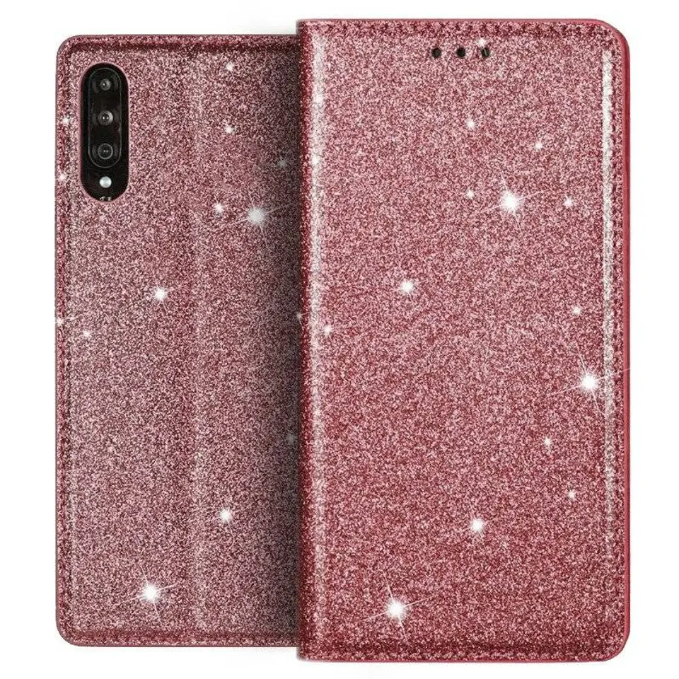 ⁨Etui HUAWEI Y6P portfel z klapką Flip Magnet Shine Brokat różowe⁩ w sklepie Wasserman.eu